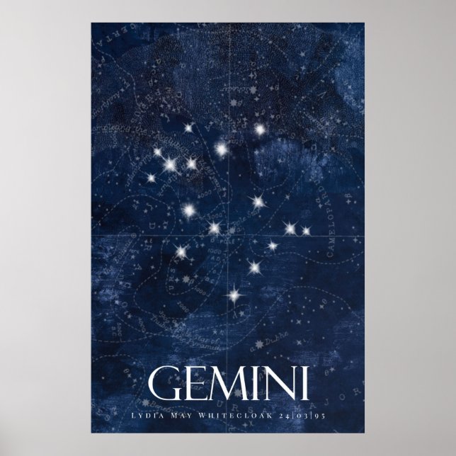 Poster Gemini Zodiac avec nom, signe étoile zodiac (Devant)