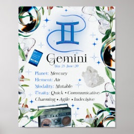 Poster Gemini Zodiac Star Sing Y2K Blanc 4:5