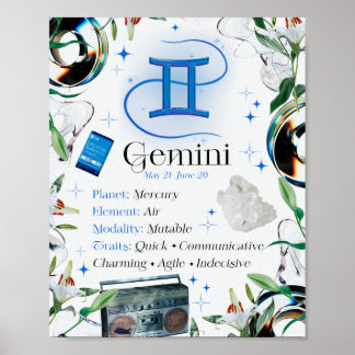 Poster Gemini Zodiac Star Sing Y2K Blanc 4:5