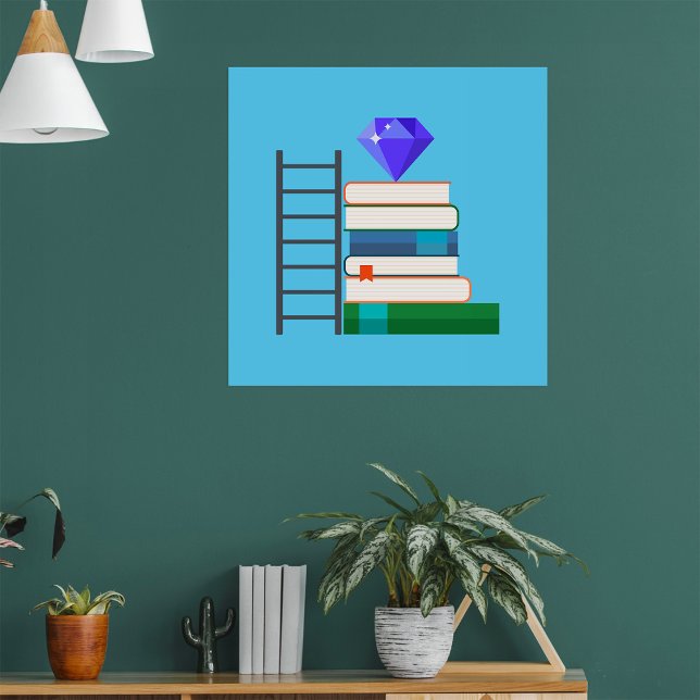 Poster Gemme violette sur une pile de livres avec une éch (Créateur téléchargé)
