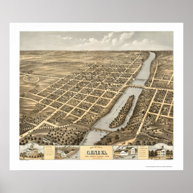 Poster Genève, IL Carte panoramique - 1869 (Devant)
