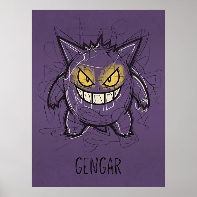 Poster Gengar Chaotic Scribble Art - Gritty Ghost Shadow  (Devant)