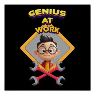 Poster génie travail drôle réparation geek ordinateur ani