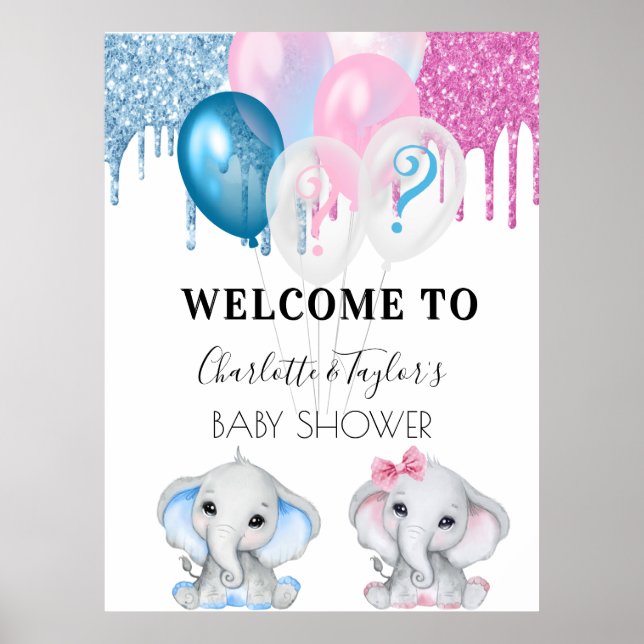 Poster Genre révéler bleu rose parties scintillant élépha (Devant)