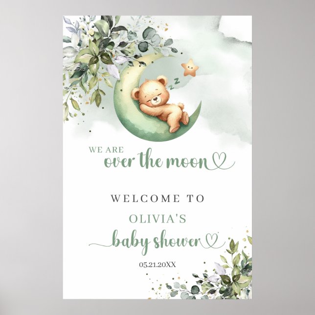Poster Genre vert neutre au-dessus de l'ours en peluche l (Devant)
