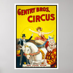 Poster Gentry Bros. Cirque, 1920. Publicité vintage
