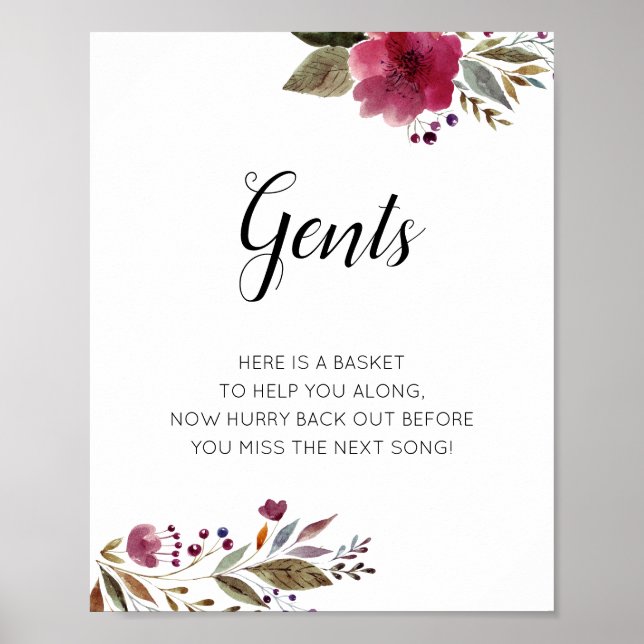 Poster Gents Mens Salle de Bains Panier Signal Fleurs Bou (Devant)