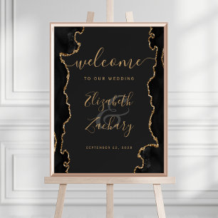 Poster Géode d'agate Or Noir 18x24 Bienvenue au Mariage