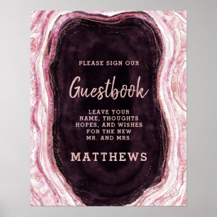 Poster Géode Or Burgundy & Rose Agate Guides
