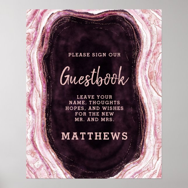 Poster Géode Or Burgundy & Rose Agate Guides (Devant)