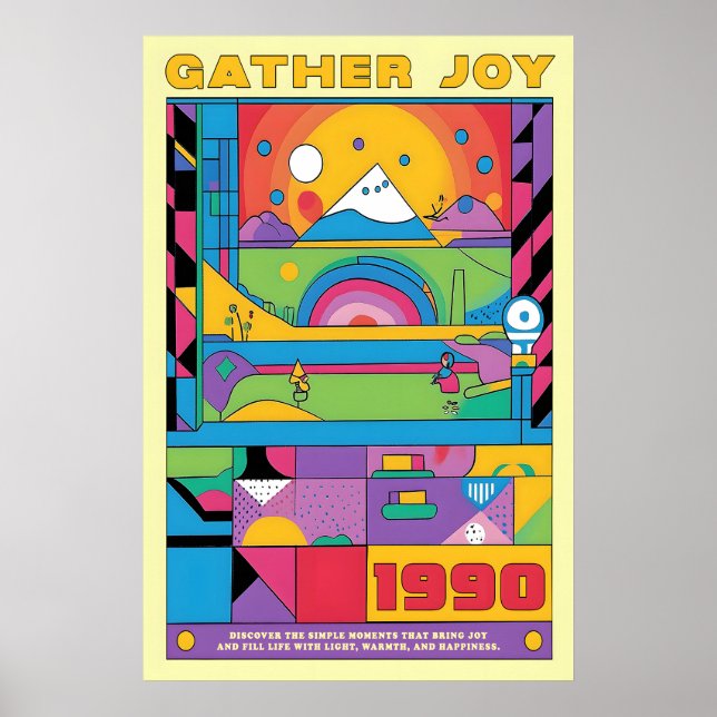 Poster Geometric Art Print Retro 1990s Abstract Mountain (Devant)