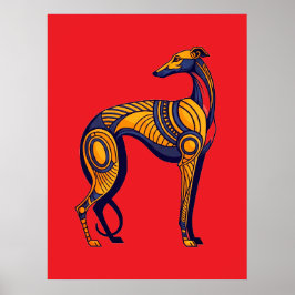 Poster Geometric Greyhound Art Deco in Vivid Color