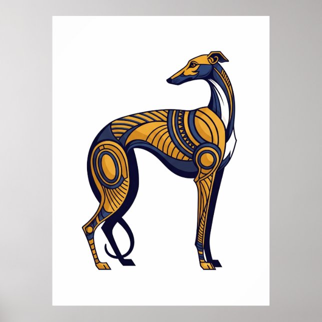 Poster Geometric Greyhound Art Deco Tribal Style (Devant)