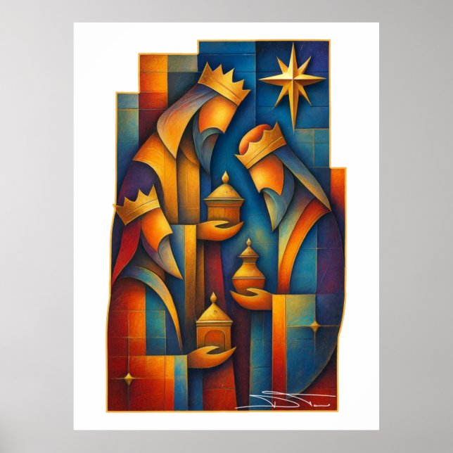 Poster Geometric Magi - Three Wise Men Christmas Star Art (Devant)