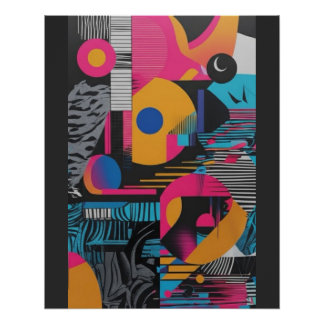 Poster Géométrie Abstraite Vibrante Glitch Pop Chaos Desi