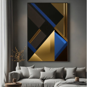 Poster Géométrie Bleue et Or