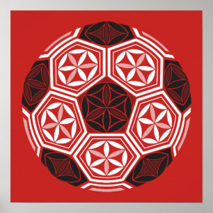 Poster géométrie sacrée du soccer rouge