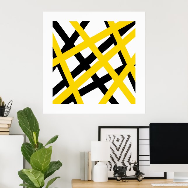 Poster Géométrique à bande noire jaune (Bureau à domicile)