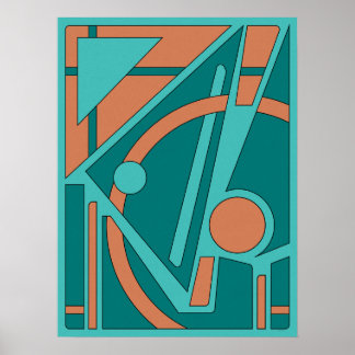 Poster Géométrique Abstrait en Turquoise et corail