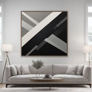 Poster Géométrique Abstrait Noir Blanc Gris