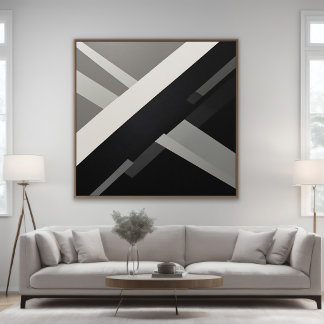 Poster Géométrique Abstrait Noir Blanc Gris