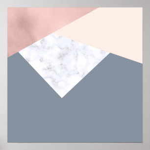 Poster géométrique beige gris d'or rose élégant de marbre