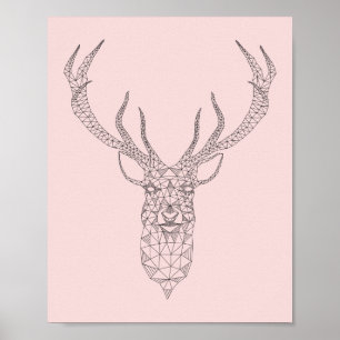 Poster géométrique du cerf de quartz rose -couleur
