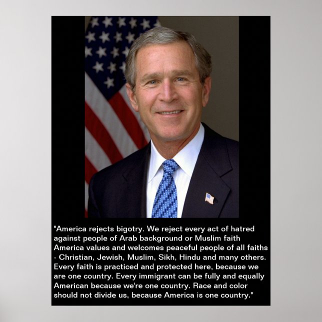 Poster George W. Bush avec une citation sur l'intolérance (Devant)