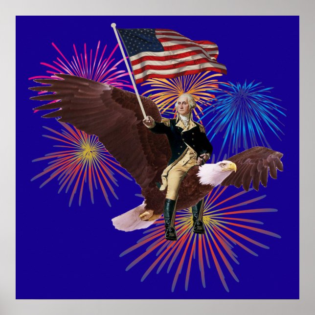 Poster George Washington chevauchant un aigle avec un dra (Devant)