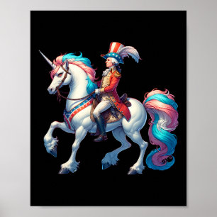 Poster George Washington chevauchant une licorne 4 juille