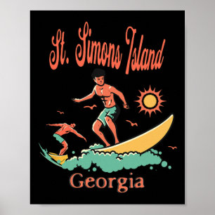 Poster Géorgie St. Simons Island Ga Surfeur Surfant Pêche