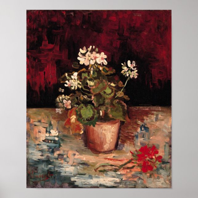 Poster Geraniums dans un pot de fleurs Van Gogh Art (Devant)