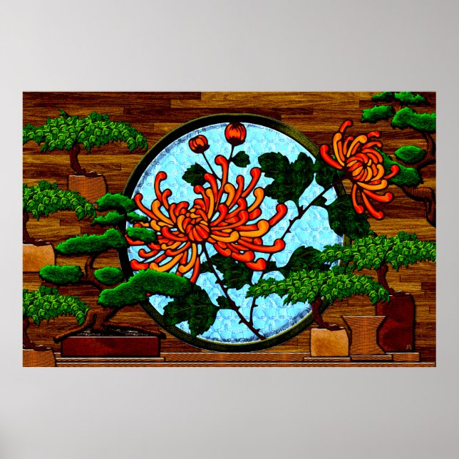 Poster Gerbera et Bonsai Trees (Poster Semi-Gloss) (Devant)