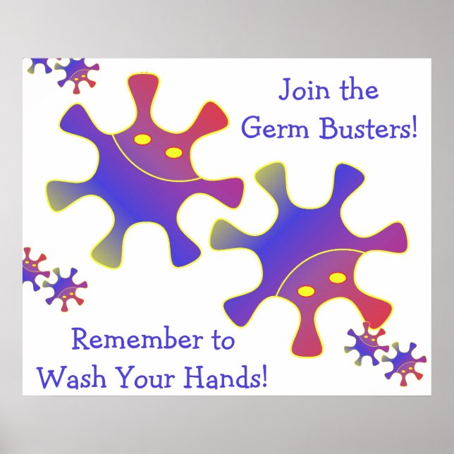 Poster Germ Busters, pensez à laver vos mains Signe (Devant)