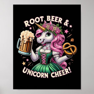 Poster German Drindl Unicorn Beer Pretzel Funny Party