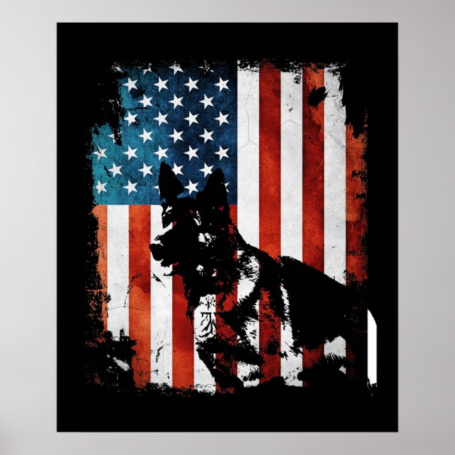 Poster German Shepherd American Flag USA Patriotic Dog (Devant)