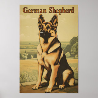 Poster German Shepherd Dog Vintage Art