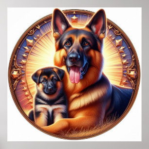 Poster German Shepherd Mom and Pup 02X