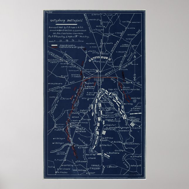 Poster Gettysburg Battlefield Civil War Map (1863) (Devant)
