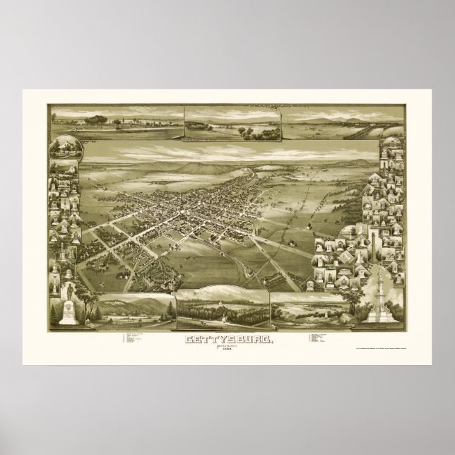Poster Gettysburg, PA Carte panoramique - 1888 (Devant)