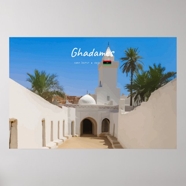 Poster Ghadames, Libye - Mosquée Blanche (Devant)