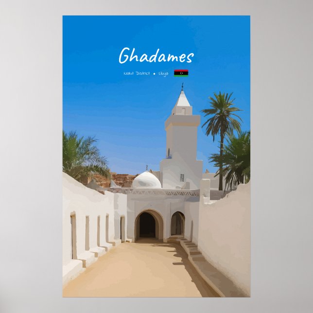Poster Ghadames, Libye - Mosquée Blanche (Devant)