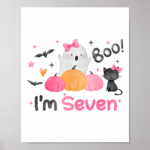 Poster Ghost Boo I'm Seven 7 Year Old Halloween Kids 7th