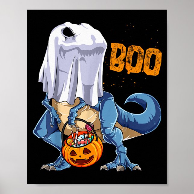 Poster Ghost Dinosaur T Rex Funny Boo Halloween Boys Men  (Devant)