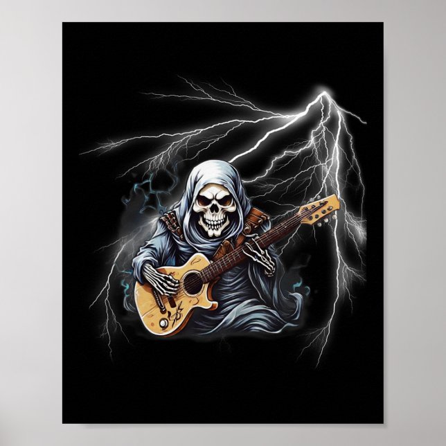 Poster Ghost Guitar Cool Guitare Joueur Squelette Mains G (Devant)