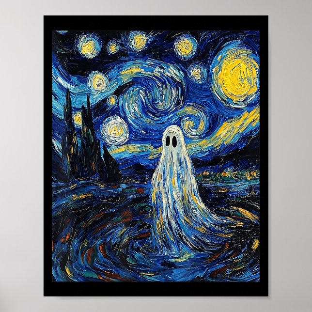 Poster Ghost Halloween - Van Gogh Style - Starry Night  (Devant)