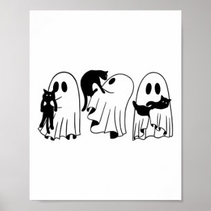 Poster Ghost Holding Chat noir Funny Halloween Amoureux d