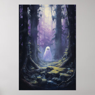Poster Ghost mignon perdu dans la forêt Éffrayante