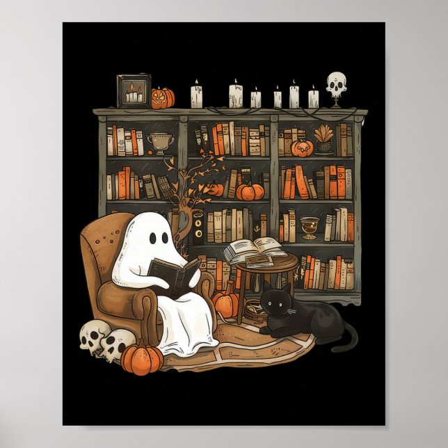 Poster Ghost Reading Livres Librairie Enseignant Hallowee (Devant)