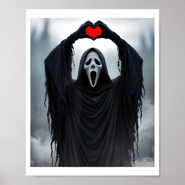 Poster Ghost Red Heart Hands Y Face Halloween Valentines  (Devant)